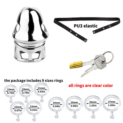 FRRK Male Chastity Cage No Base Ring Bullet Penis Design Lock Elastic Strap Belt Harness 9 Sizes Cock Ring Bondage Adult Sex Toy