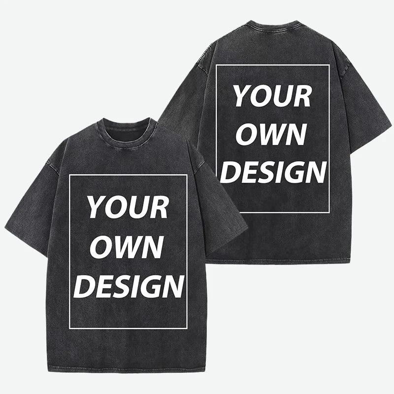 Personalized Custom Your Photo T Shirt Mens Summer Cotton Washed T-Shirt Breathable Fashion Short Sleeve Street Casual Retro Top