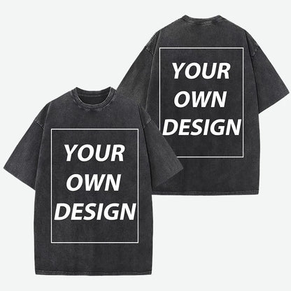 Personalized Custom Your Photo T Shirt Mens Summer Cotton Washed T-Shirt Breathable Fashion Short Sleeve Street Casual Retro Top