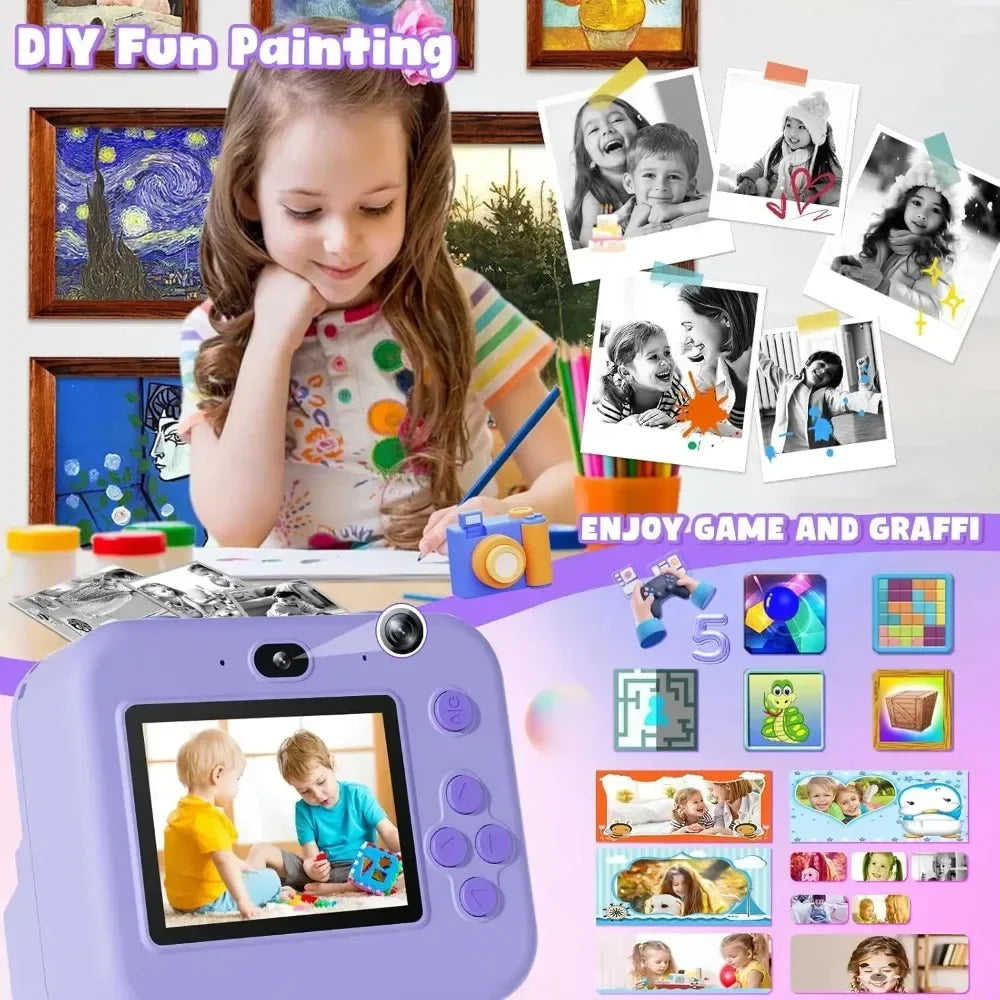 1080P Children Mini Digital Video Camera Educational Thermal Instant Print Camera with 32G Card for Kids Learning Development