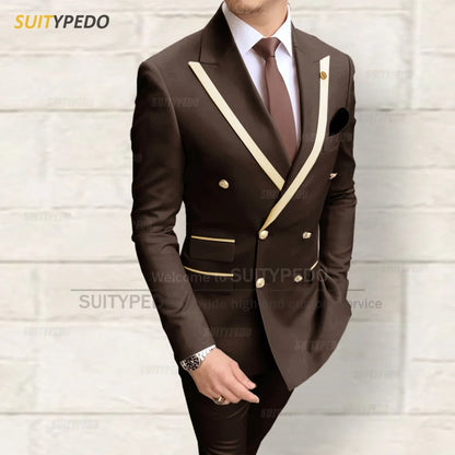 Fashion Men Red Suit Sets Wedding Party Custom Groomsman Elegant Outfits Birthday Banquet Male Stylish Blazer Pants 2 Pieces