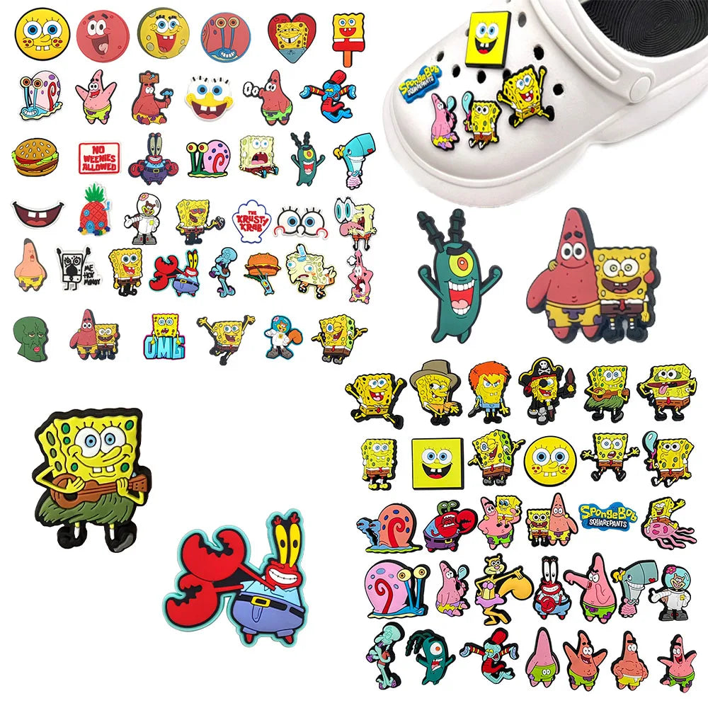 Hot Sales Potdemiel Cartoon Cute Sponge Series PVC Shoe Charms Accessories DIY Creativity Shoe Decorations Buckle Gifts