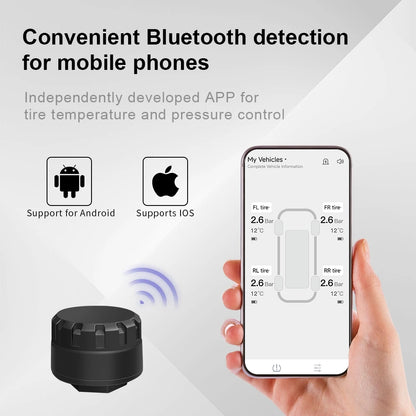 2026 Bluetooth External Tire Pressure Monitor BT TPMS Sensor For Motorcycle Car Van RV and Truck APP View 6 Major Abnormal Alarm