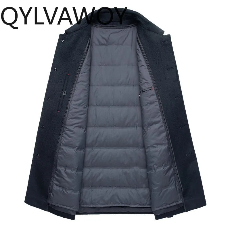 QYLVAWOY Men's Wool and Trench Coats Man Jacket Cashmere Mid-length Jackets Lapel Detachable Down Liner Man Clothes High-quality