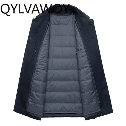 QYLVAWOY Men's Wool and Trench Coats Man Jacket Cashmere Mid-length Jackets Lapel Detachable Down Liner Man Clothes High-quality