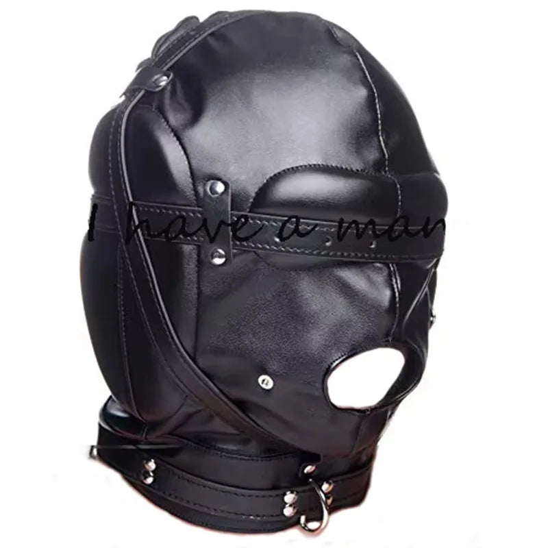 Leather Padded Hood Mask Blindfold Head Restraint Harness Mask, BDSM Bondage Gimp,Sexy Costume