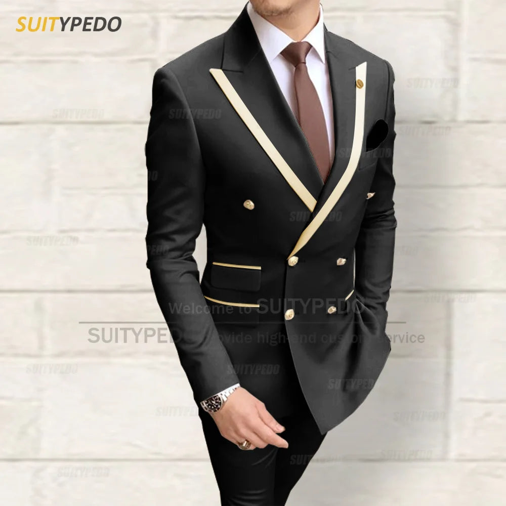 Fashion Men Red Suit Sets Wedding Party Custom Groomsman Elegant Outfits Birthday Banquet Male Stylish Blazer Pants 2 Pieces