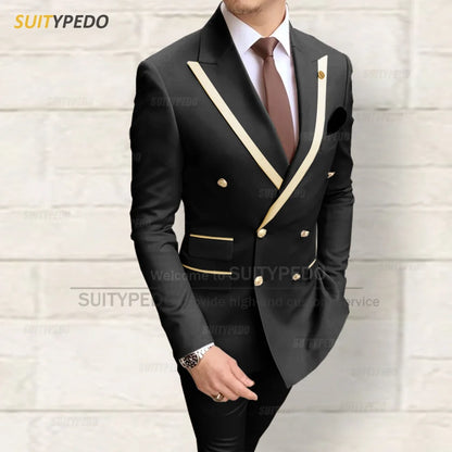 Fashion Men Red Suit Sets Wedding Party Custom Groomsman Elegant Outfits Birthday Banquet Male Stylish Blazer Pants 2 Pieces