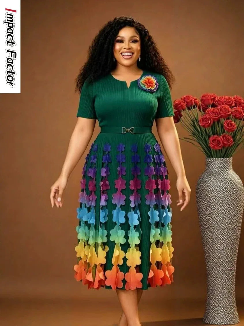 Miyake 2026 Summer New Loose V-neck Women's Fashion Slim Gradual Change Color Printed Dress