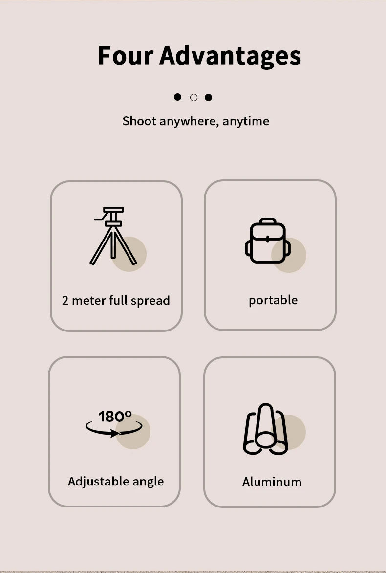 2M Portable Universal Tripod Aluminum Alloy Lamp Holder for 1/4 screw Fill Light Lightweight Camera Action Camera