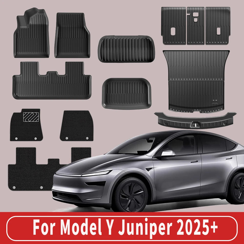 For New Tesla Model Y Launch 2025+ Juniper 2025+ TPE Floor Mats & Cargo Liner, All Weather Trunk Mats Floor Liner Backrest Mats