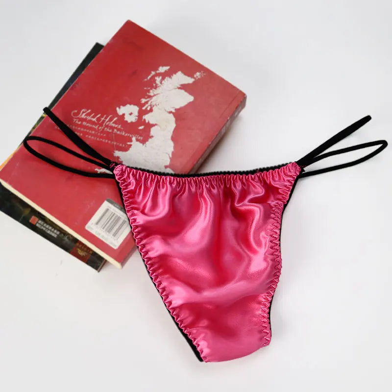 2pcs/lot Real silk low-waist men underwear personality trend men thong silk stretch briefs sexy double T pants