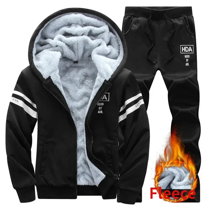 2025 Plus 6XL  Winter Men's Casual Sports Plush Set Hooded Coat Korean Edition Warm and Thickened Two Piece Set Clothes for Men