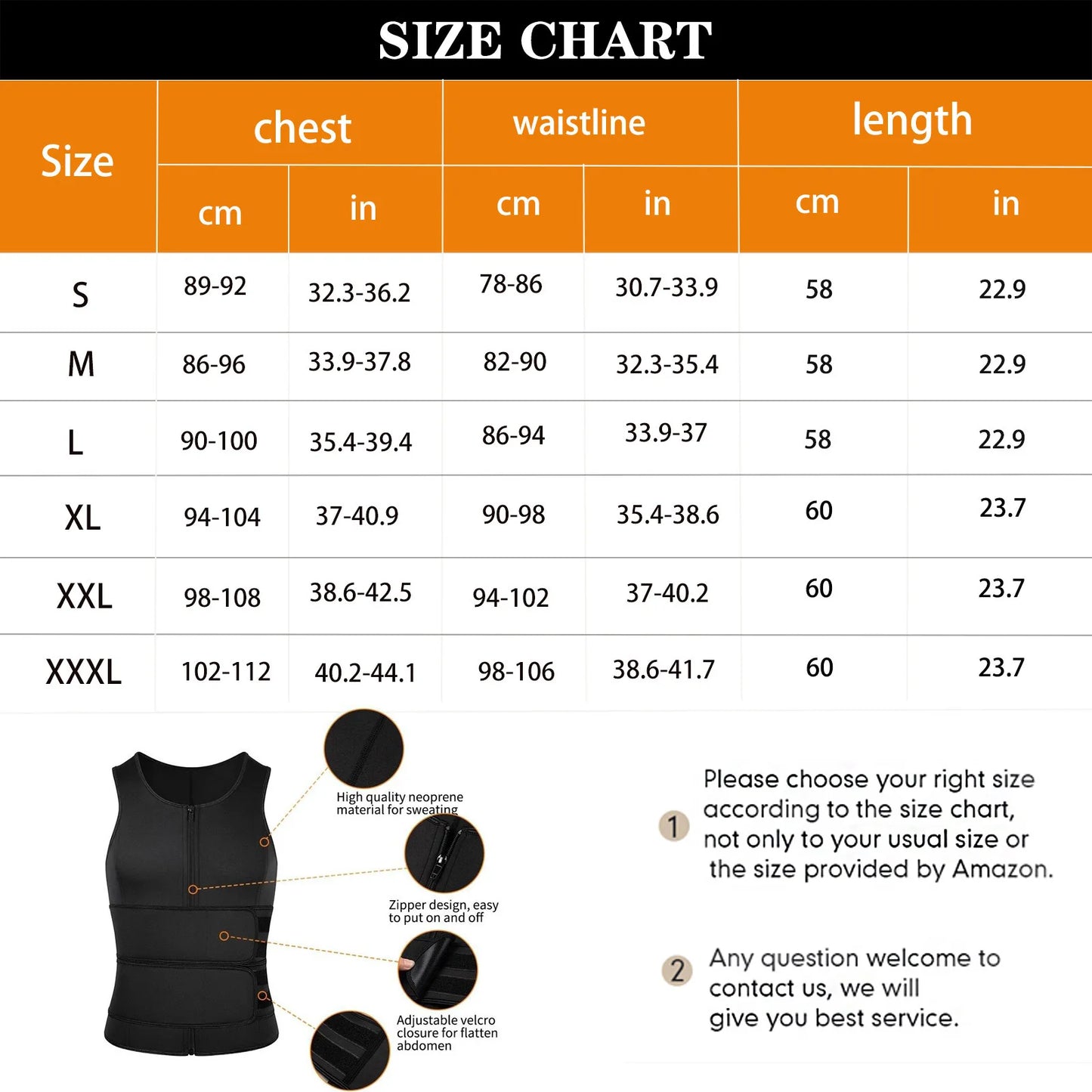 Men Sauna Zipper Waist Trainer Vest Slimming Shirt Tank Top Trimmer Body Shaper Compression Undershirt Fat Burner Workout Tops