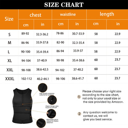 Men Sauna Zipper Waist Trainer Vest Slimming Shirt Tank Top Trimmer Body Shaper Compression Undershirt Fat Burner Workout Tops