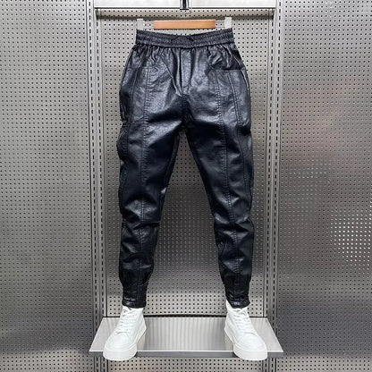 Men's Fleece Lined Windproof Biker Leather Pants Thickened Casual Loose Fit Long Trousers Autumn Winter Fashion Trendy