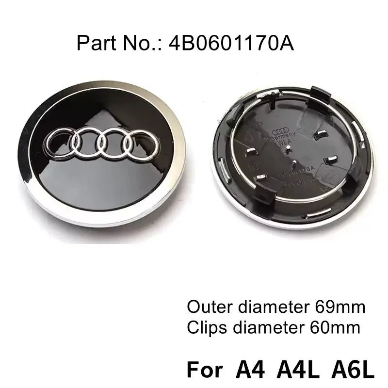 4pcs Audi Wheel Center Cap Hub Covers 60mm-135mm Car Styling Badge Auto Accessories Compatible with A3 A4 A5 A6 A7 S4 Q7 Q3