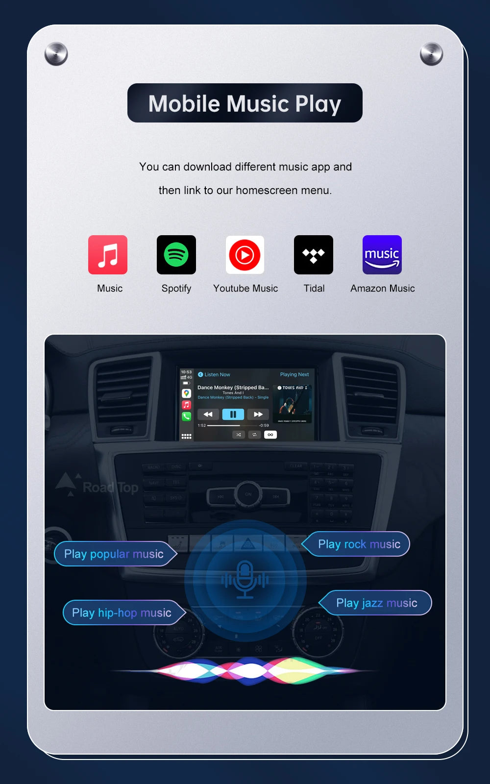 Road Top Wireless CarPlay Android Auto for Mercedes Benz ML GL W166 X166 2012-2015, with Mirror Link AirPlay Car Play Functions