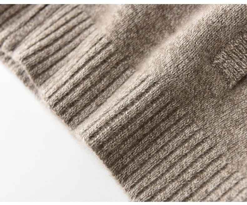 New 100% pure cashmere sweater sweater coat men's semi-high-necked zipper cardigan floral yarn padded warm coat
