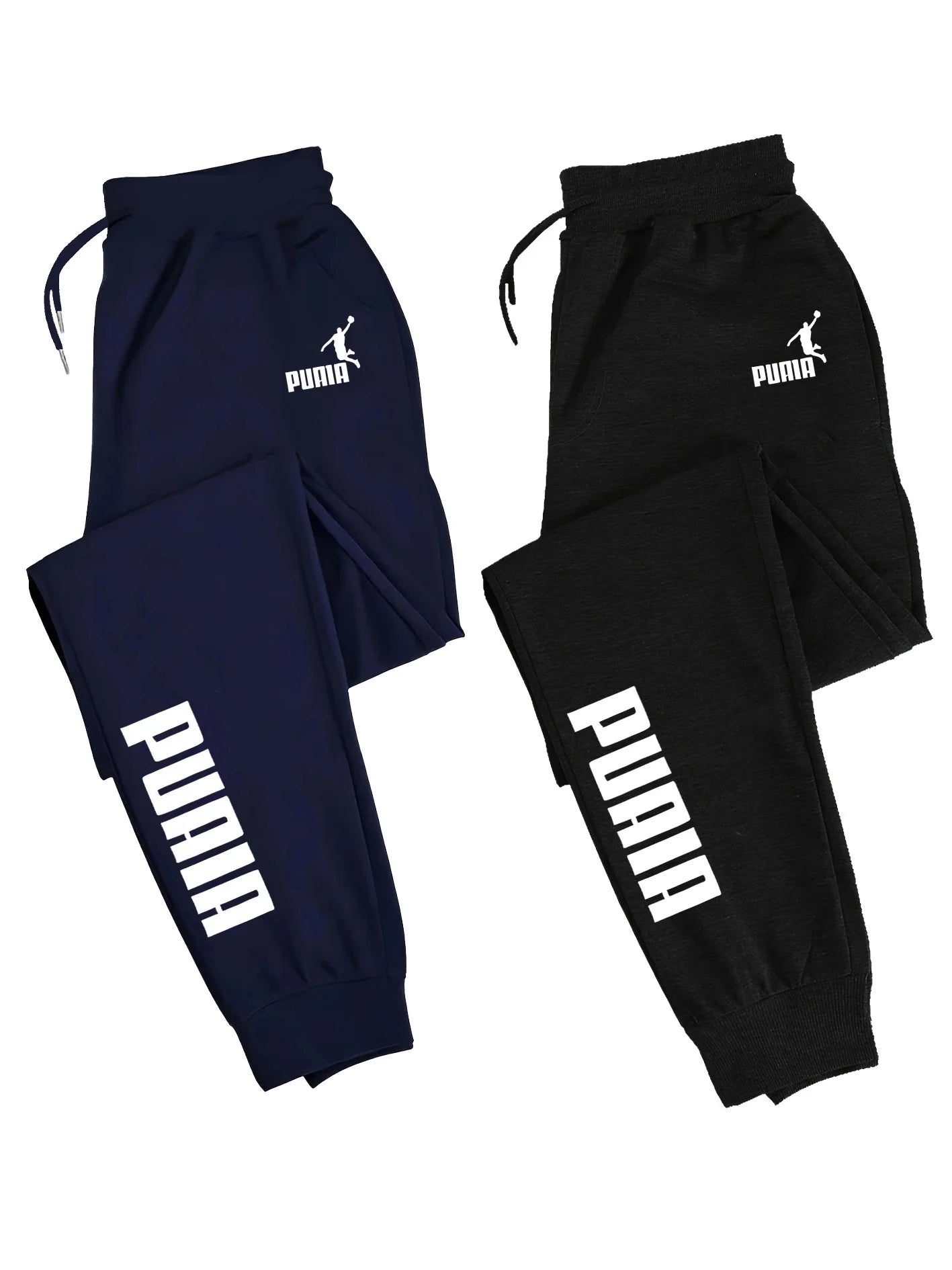 2-Pack Men's Polyester Joggers, Drawstring Waist, Wrinkle-Resistant, Breathable, Slim-Fit, Cuffed Hem, Smooth Drape, Swe
