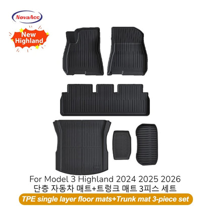 NovaAcc for Tesla Model Y Juniper 2025 2026 Model 3 Highland Floor Mats Trunk Mats Cargo Liners TPE All Weather Water Proof