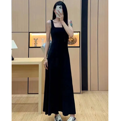 Summer Square Collar Sleeveless Vest Dress Large Size Loose plus Size Outerwear Base Layer over Knee Long Skirt Women's Clothing