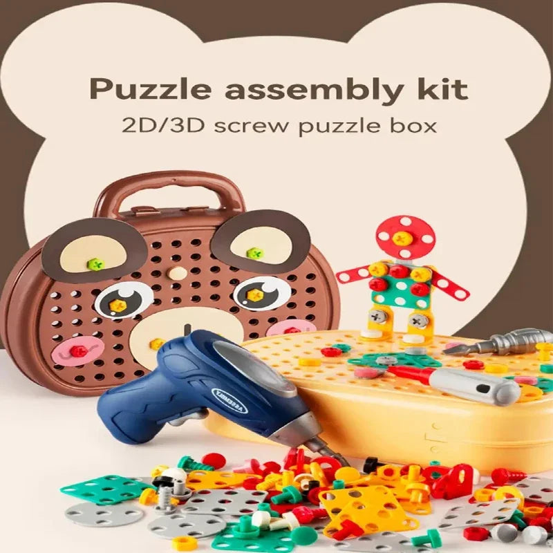 Electric Drill Toolbox Toy for Boys - Children's Montessori Screw Puzzle Driller Game Pretend Play Tool Gift for Kids Aged 4-6