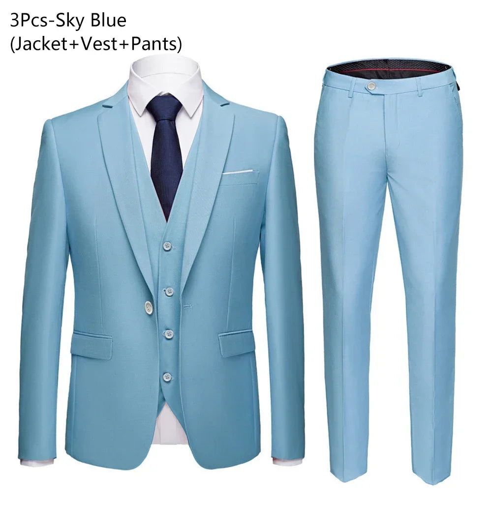 Elegant Men Suits 3 Pieces 2 Blazers Sets Wedding Jackets Vest Pants  Classic  2025 Formal Coats Korean Costumes
