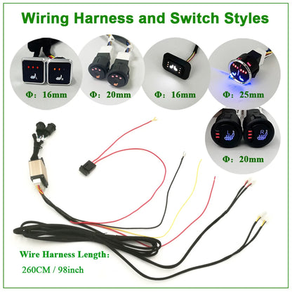 Universal Built-in Car Seat Heater Kit Fit 2 Seats 12V 100W Carbon Fiber Heating Pads with 3 Levels Control Switch System