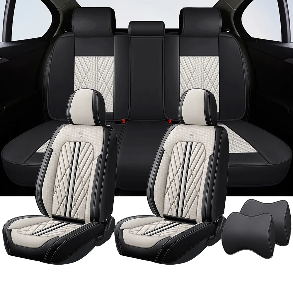 Universal fitting waterproof breathable soft Napa leather car seat cover set for cushion protection. Suitable for sedan and SUV