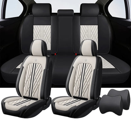 Universal fitting waterproof breathable soft Napa leather car seat cover set for cushion protection. Suitable for sedan and SUV