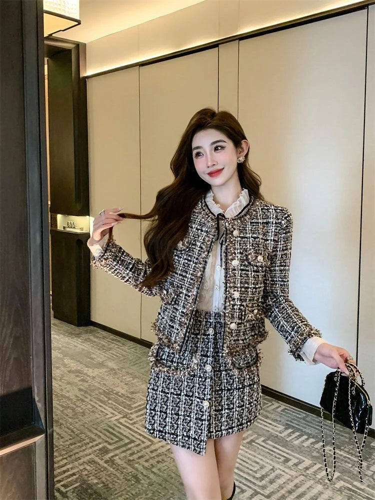 Early Autumn Small Fragrance Style Set Women's Autumn Winter Elegant Fashion High-End Feelings Outerwear Half Skirt Two-Piece...
