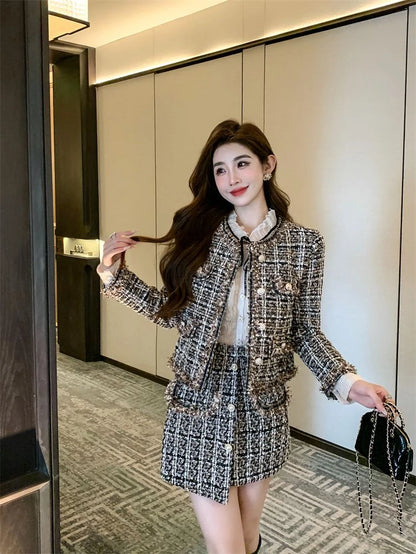 Early Autumn Small Fragrance Style Set Women's Autumn Winter Elegant Fashion High-End Feelings Outerwear Half Skirt Two-Piece...
