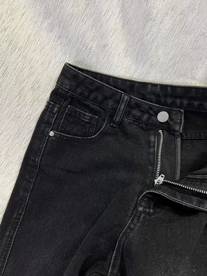 Spring Autumn High-End Heavyweight Street Casual Workwear Pants Vintage Washed Retro Flared Jeans Women Trendy Straight Leg J...