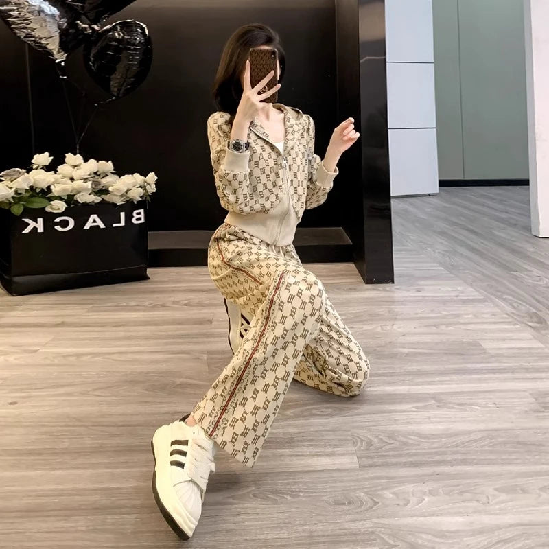 Casual Sportswear Set for Women Autumn 2024 Fashion Anti-Aging Popular Sweatshirt Two-Piece Set Long Sleeve Long Pants Polyes...