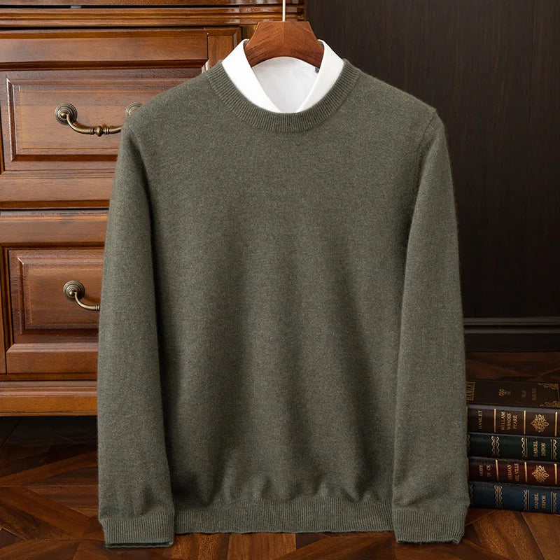 100% cashmere men's pullover business casual solid color knitted sweater loose Pull round neck Tops basic versatile Jumper