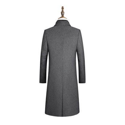 High-quality long, fashionable and stylish solid-color woolen coat, warm men's European and American style casual jacket