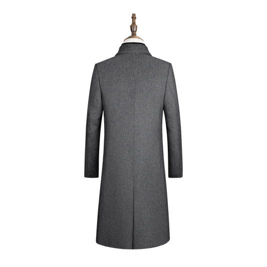 High-quality long, fashionable and stylish solid-color woolen coat, warm men's European and American style casual jacket