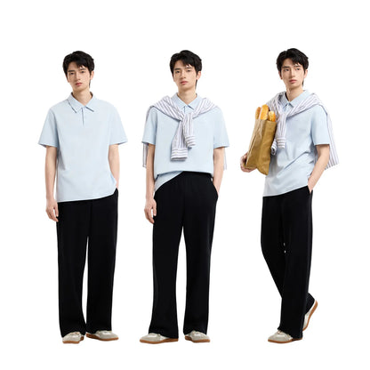 Metersbonwe Men's Loose Straight Leg Casual Pants 2026 Summer New Oversized Knit Trousers Mens Streetwear Relaxed Fit Bottoms