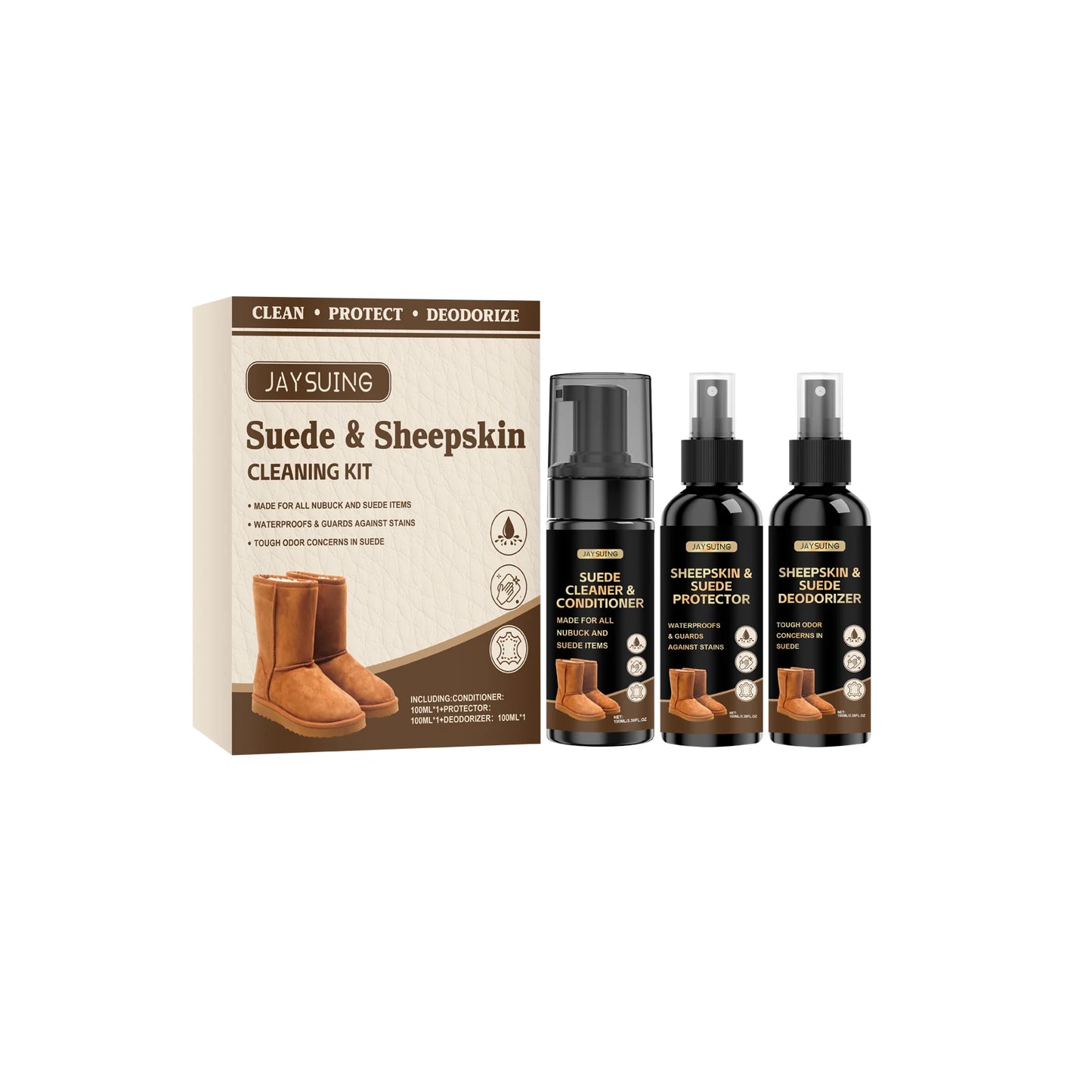 Suede & Sheepskin Clean Kit Nourish Protect Boost Stain Remove Efficiency Resist Water Light Stains Leather Material Cleaner Set