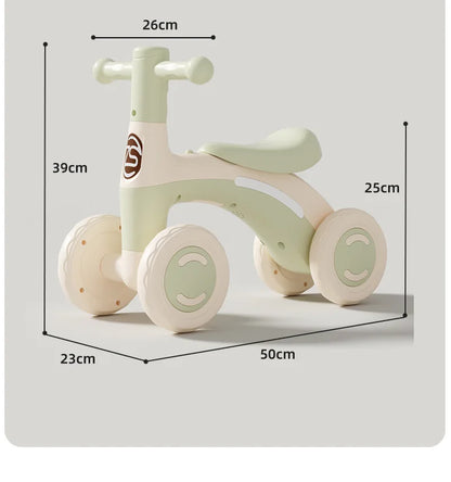 4-Wheel Anti-Tip Baby Balance Bike Silent Glider Walker No Pedal Toddler Ride-On Toy for Boys Girls 1-3 Years Kids Training Gift
