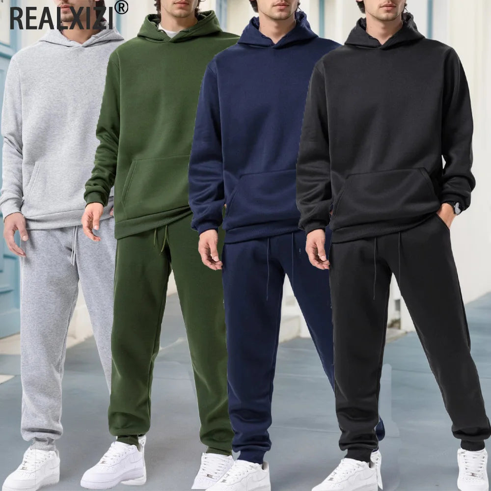 2025 Men's Autumn and Winter New Solid Color Hoodie+pants Two-piece Set Fashionable Casual Sports Set Size S-3XL Men's Tracksuit