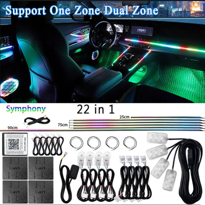 14/18/22 in 1 Led Car Atmosphere Lights RGB 64 213 Color Blutooth Acrylic APP Control Led Ambient Lamps One Zone Dual Zone 12V