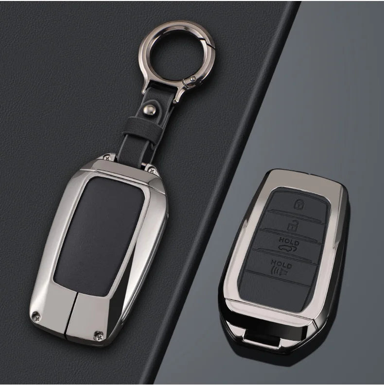 Zinc Alloy + PU Leather Car Key Case Cover For 2019-2025 Land Cruiser Highlander Camry Sienna Venza Hilux Fortuner Corolla Prius