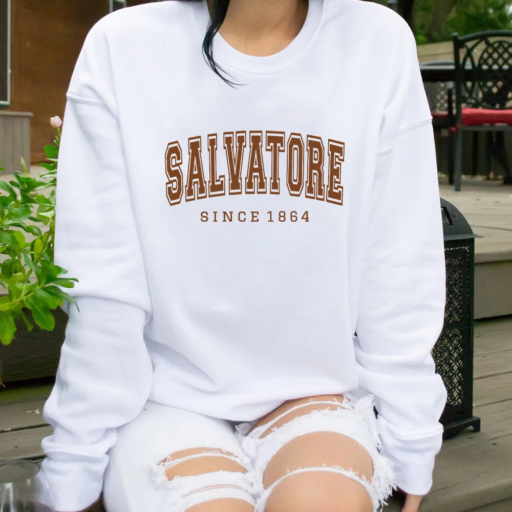 2025 Salvatore Since 1864 Sweatshirt Mystic Falls Hoodie Vampire Diaries Jumper TVD Damon Stefan Crewneck Sweatshirt Fans Top