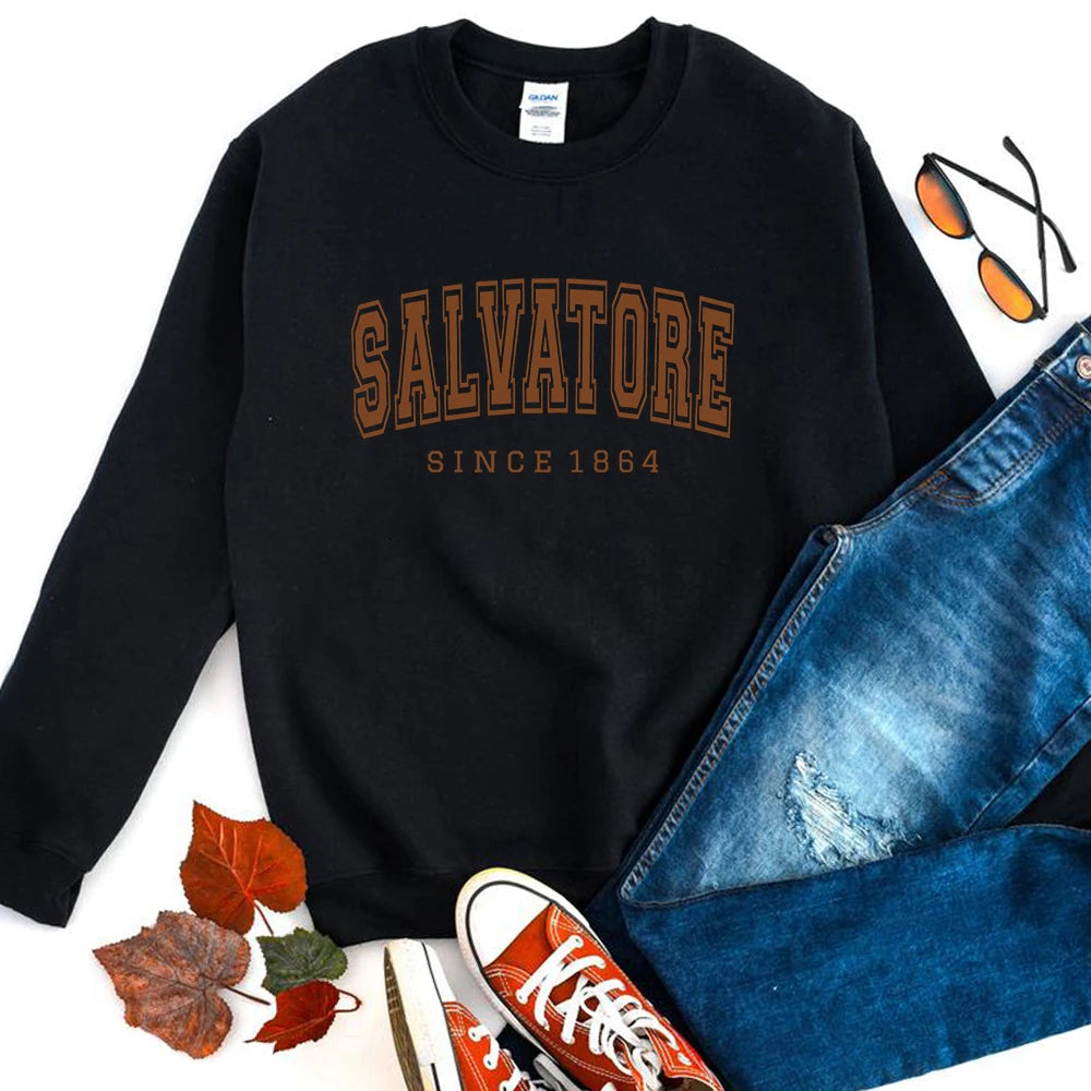 2025 Salvatore Since 1864 Sweatshirt Mystic Falls Hoodie Vampire Diaries Jumper TVD Damon Stefan Crewneck Sweatshirt Fans Top