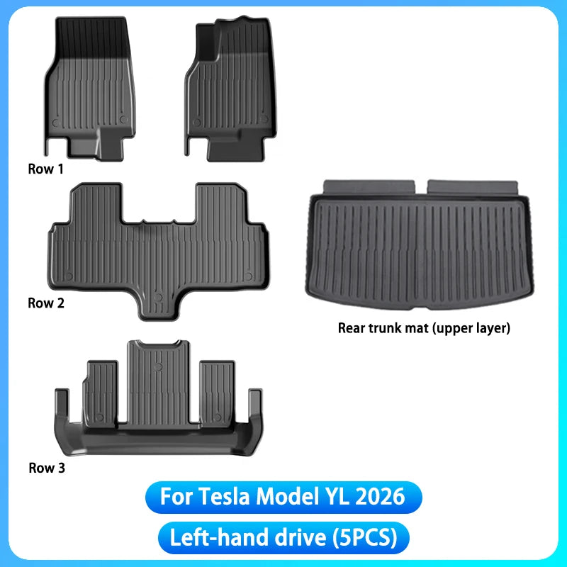 For Tesla Model YL Launch 2026+ TPE Floor Mats Waterproof Luggage Mat Wear-resistant Foot Pads Model YL Trunk Mats Foot Pads Set