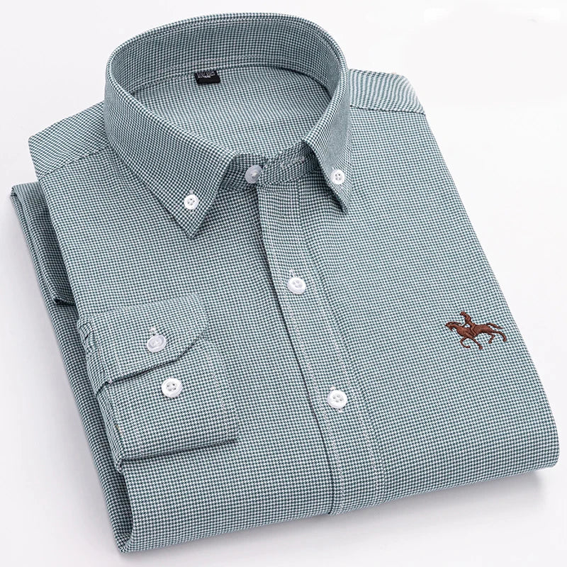 Quality 100% Cotton Oxford Shirt For Mens Long Sleeve Casual Business Regular-Fit Formal Dress Shirts Social Blouse Male Clothes