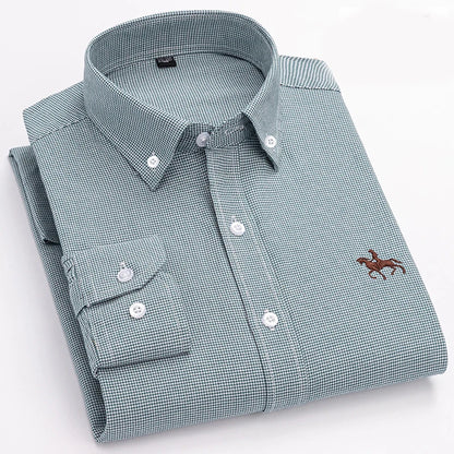 Quality 100% Cotton Oxford Shirt For Mens Long Sleeve Casual Business Regular-Fit Formal Dress Shirts Social Blouse Male Clothes
