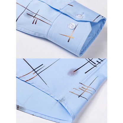 Men's Non-iron Shirts Business Casual Bronzing Long Sleeved Regular Fit Shirts Spring and Autumn New Fashion Print Top Clothing